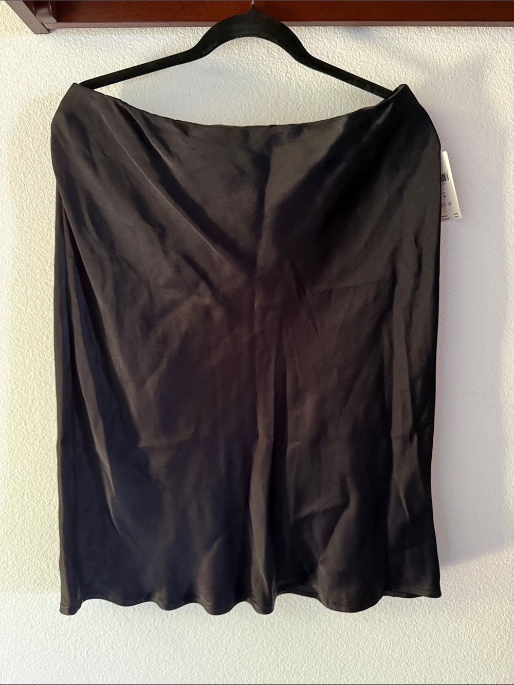 🆕 Anthropologie Shine Black Satin Midi Over the Knee Skirt, Elastic, Size M